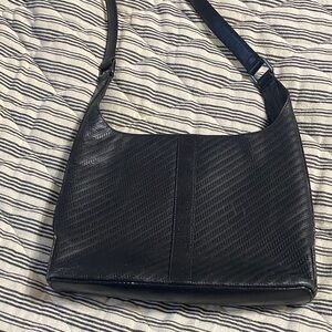 Lancel Paris Elegant Black Textured Shoulder Bag